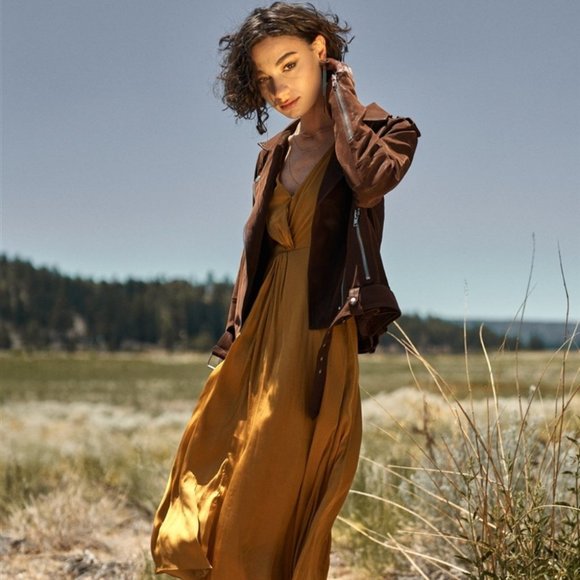 Brown Faux Suede Edgy Belted Hem Biker Jacket - Picture 4 of 5